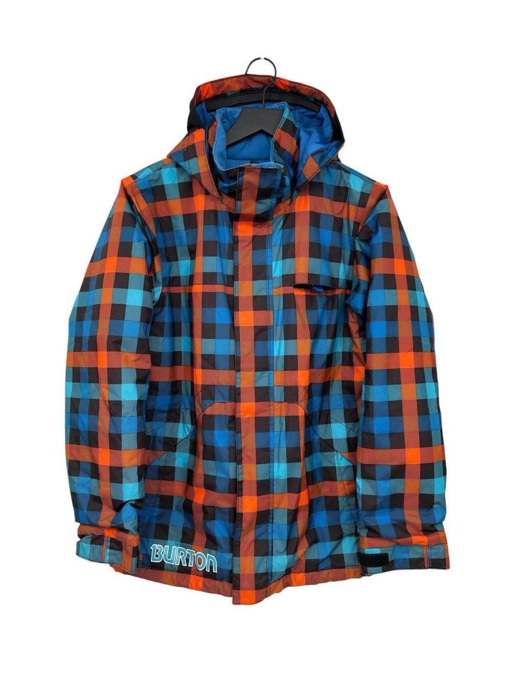 Burton Chittagong Snowboarding Jacket Dryride Blue Orange Plaid Youth Size Large